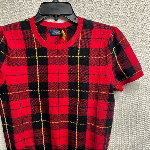 polo ralph lauren / red and black plaid blouse size medium - Picture 3 of 8